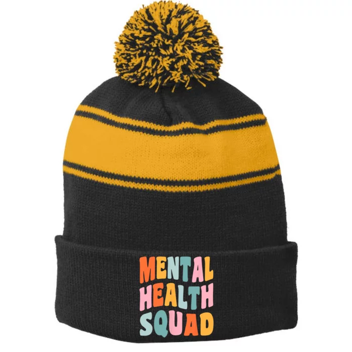 Mental Health Squad Awareness Stripe Pom Pom Beanie