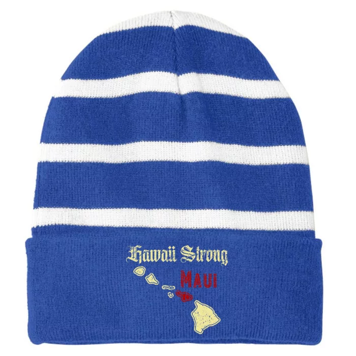 Maui Hawaii Strong Distressed Look Hawaii Striped Beanie with Solid Band