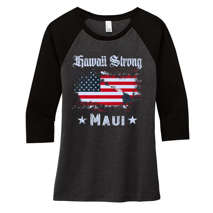 Maui Hawaii Strong Distressed Look Hawaii Women's Tri-Blend 3/4-Sleeve Raglan Shirt