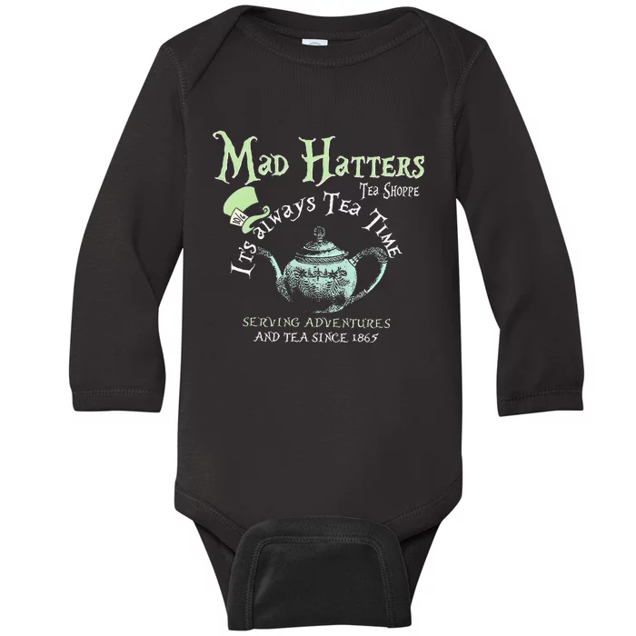 Mad Hatters Tea Shoppe ItS Always Tea Time Baby Long Sleeve Bodysuit