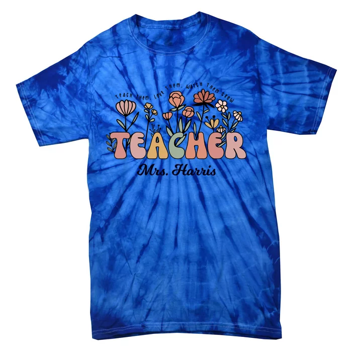 Mrs Harris Teacher Wildflower Back To School Gift Tie-Dye T-Shirt