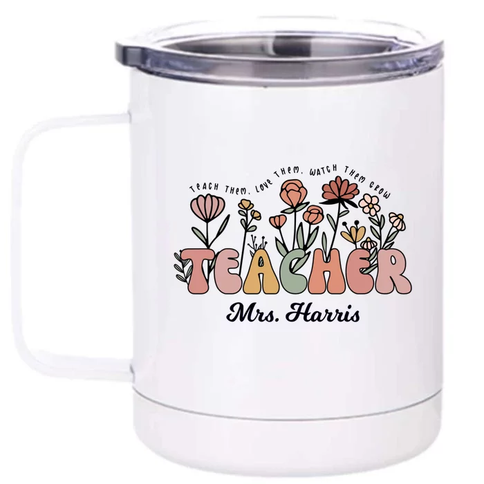 Mrs Harris Teacher Wildflower Back To School Gift Front & Back 12oz Stainless Steel Tumbler Cup