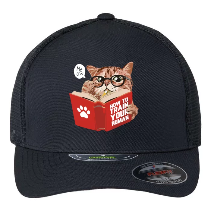 Meow How To Train Your Human Funny Cat Flexfit Unipanel Trucker Cap