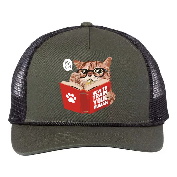 Meow How To Train Your Human Funny Cat Retro Rope Trucker Hat Cap