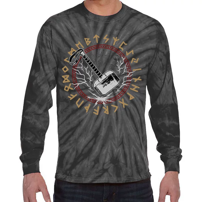 Mjolnir Hammer Thor Viking Tie-Dye Long Sleeve Shirt