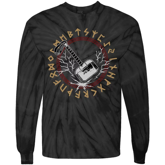 Mjolnir Hammer Thor Viking Tie-Dye Long Sleeve Shirt