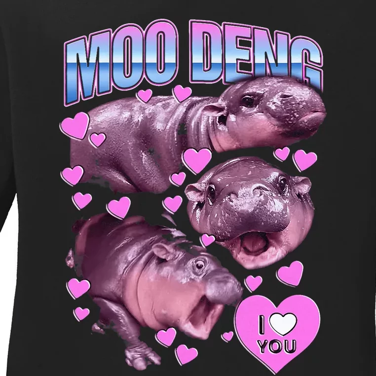 Moodeng Hippo The Famous Baby Pigmy Moodeng Ladies Long Sleeve Shirt