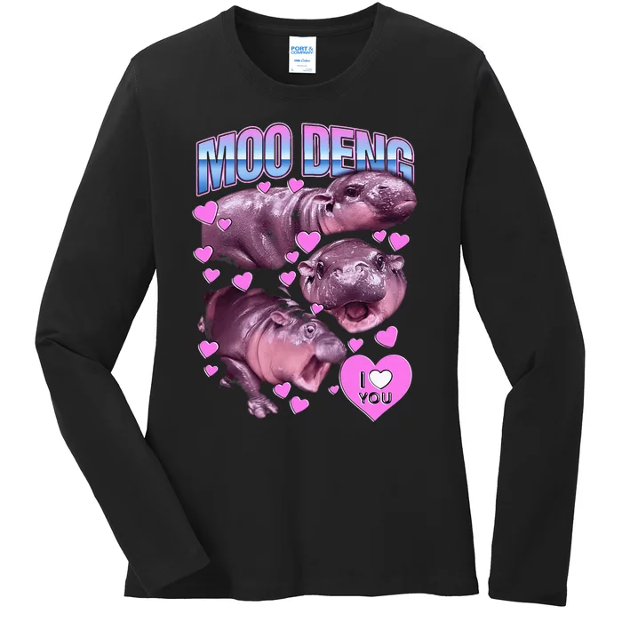 Moodeng Hippo The Famous Baby Pigmy Moodeng Ladies Long Sleeve Shirt