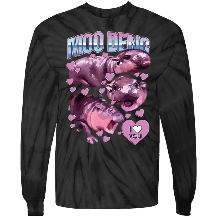 Moodeng Hippo The Famous Baby Pigmy Moodeng Tie-Dye Long Sleeve Shirt