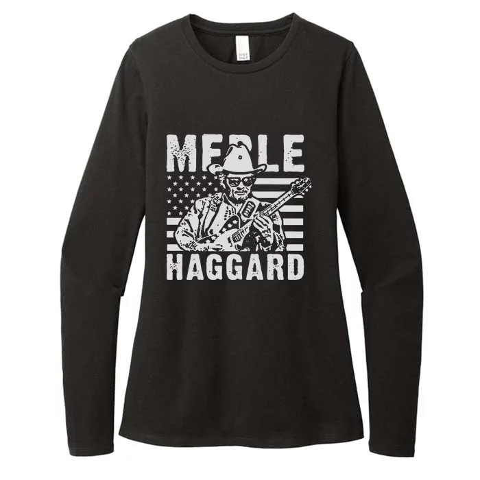 Merle Haggard T Shirt Vintage Country Rock T Shirt Womens CVC Long Sleeve Shirt