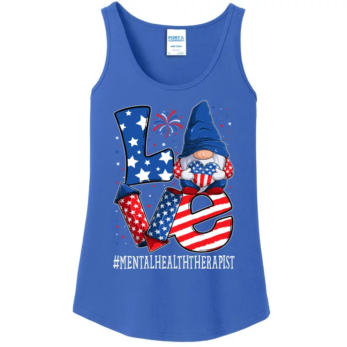 Mental Health Therapist Love 4th Of July Gnome Usa Patriotic Gift Ladies Essential Tank