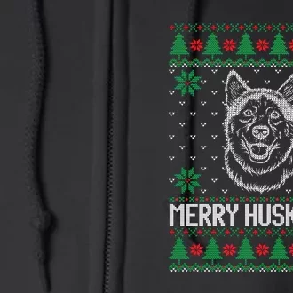 Merry Huskymas Ugly Christmas Sweater Funny Santa Gift Full Zip Hoodie