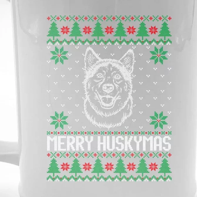 Merry Huskymas Ugly Christmas Sweater Funny Santa Gift Front & Back Beer Stein