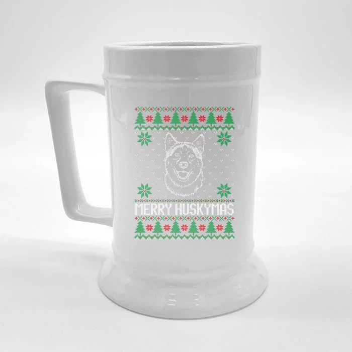 Merry Huskymas Ugly Christmas Sweater Funny Santa Gift Front & Back Beer Stein