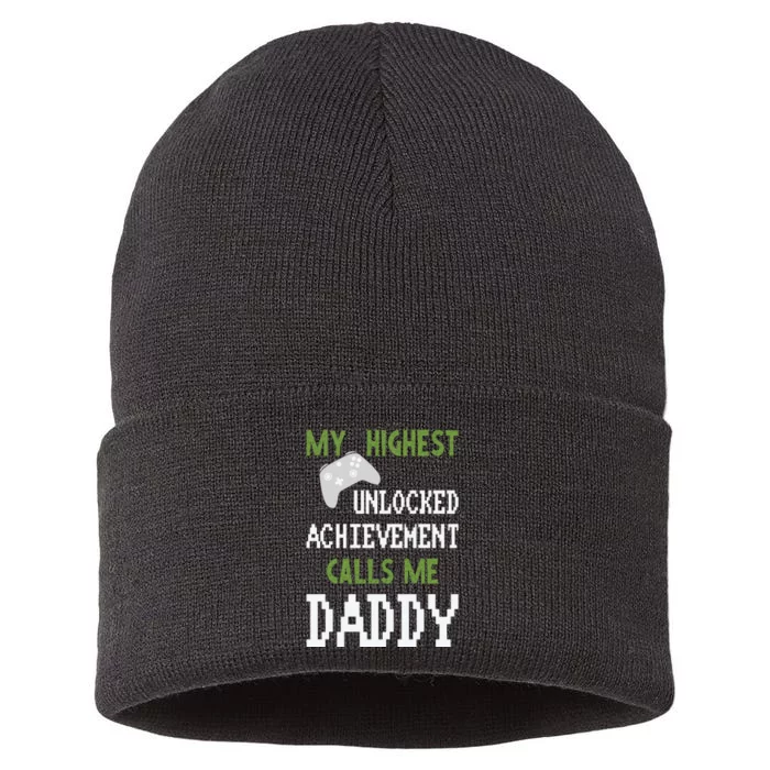 My Highest Unlocked Achievement Calls Me Daddy Fathers Day Sustainable Knit Beanie