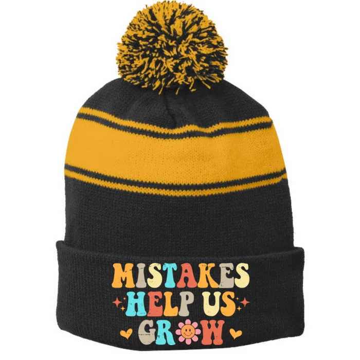 Mistakes Help Us Grow Positive Quote Stripe Pom Pom Beanie