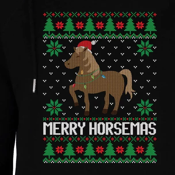 Merry Horsemas Ugly Christmas Sweater Funny Horse Xmas Gift Womens Funnel Neck Pullover Hood