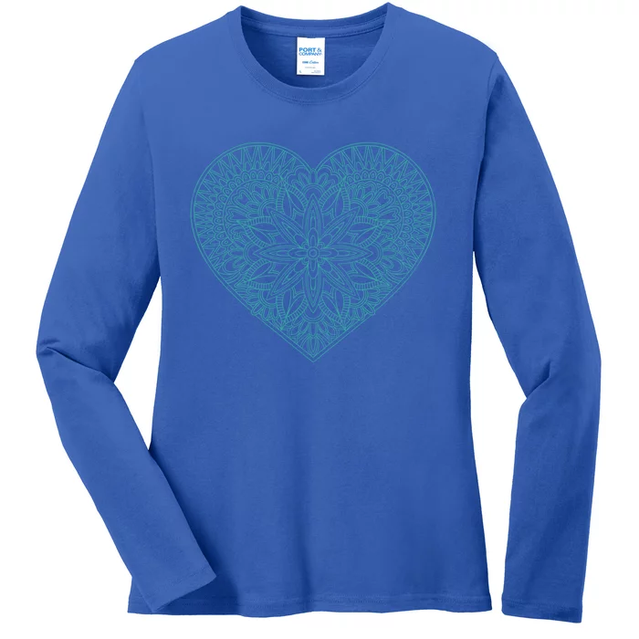 Mandala Heart Valentine's Day Cool Gift Ladies Long Sleeve Shirt