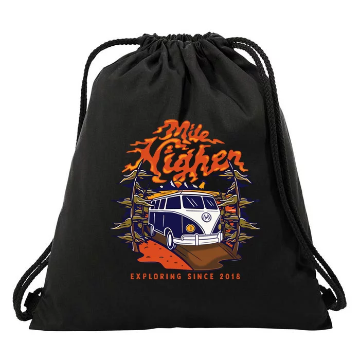 Mile Higher Van Exploring Since 2018 Drawstring Bag