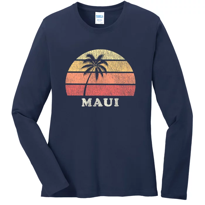 Maui HI Vintage 70s Retro Throwback Design Ladies Long Sleeve Shirt