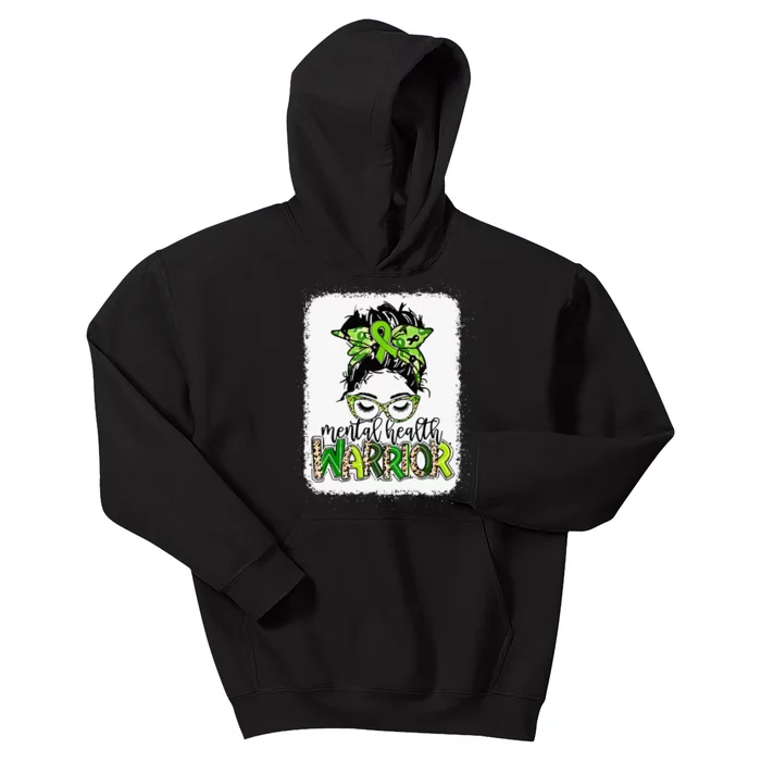 Mental Health Warrior Messy Bun Mental Health Matters Kids Hoodie