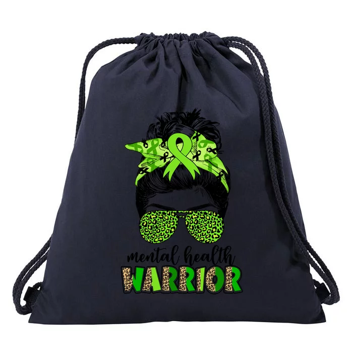 Mental Health Warrior Messy Bun Tal Health Matters Gift Drawstring Bag