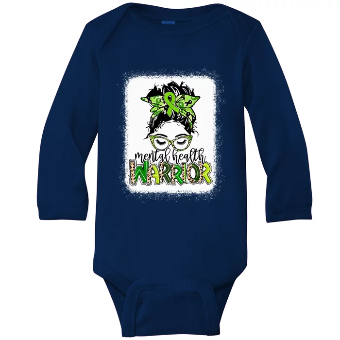 Mental Health Warrior Messy Bun Tal Health Matters Gift Baby Long Sleeve Bodysuit