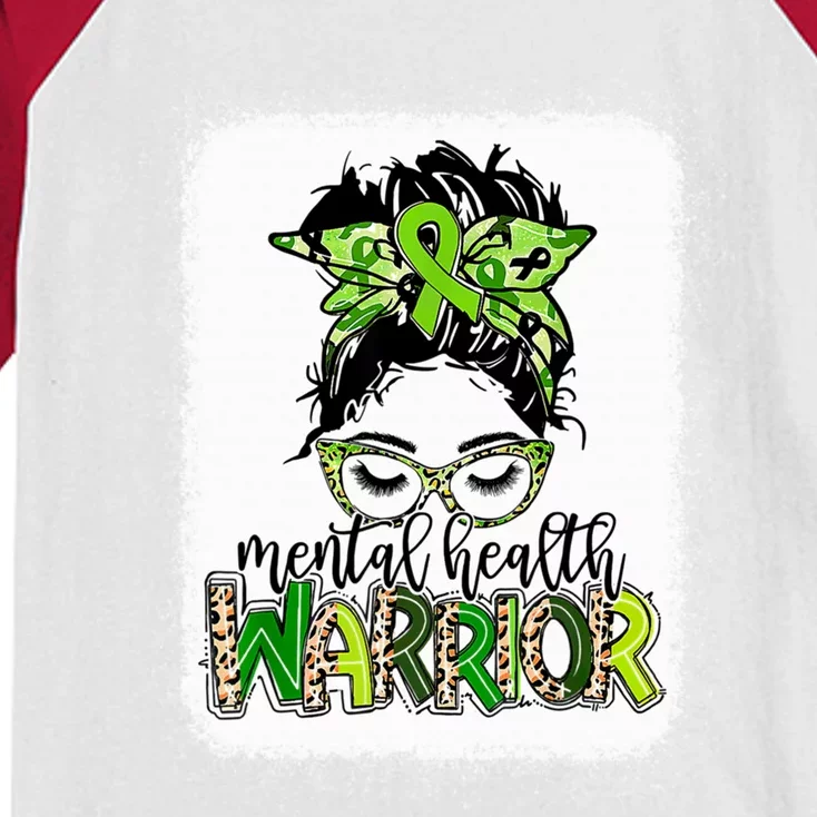 Mental Health Warrior Messy Bun Tal Health Matters Gift Kids Colorblock Raglan Jersey