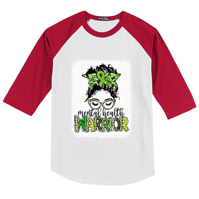 Mental Health Warrior Messy Bun Tal Health Matters Gift Kids Colorblock Raglan Jersey