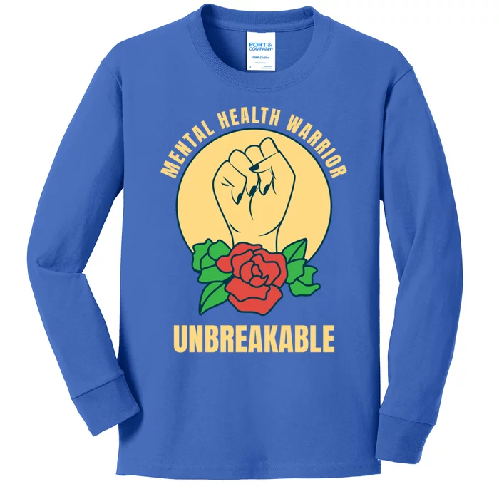 Mental Health Warrior Unbreakable Gift Kids Long Sleeve Shirt