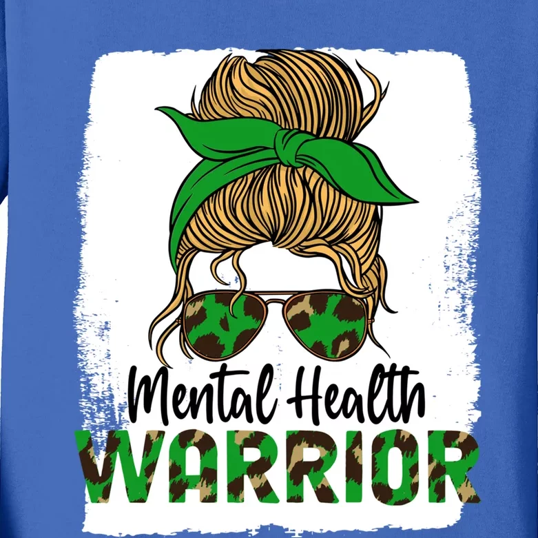 Mental Health Warrior Messy Bun Tal Health Matters Meaningful Gift Kids Long Sleeve Shirt