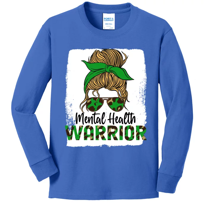 Mental Health Warrior Messy Bun Tal Health Matters Meaningful Gift Kids Long Sleeve Shirt