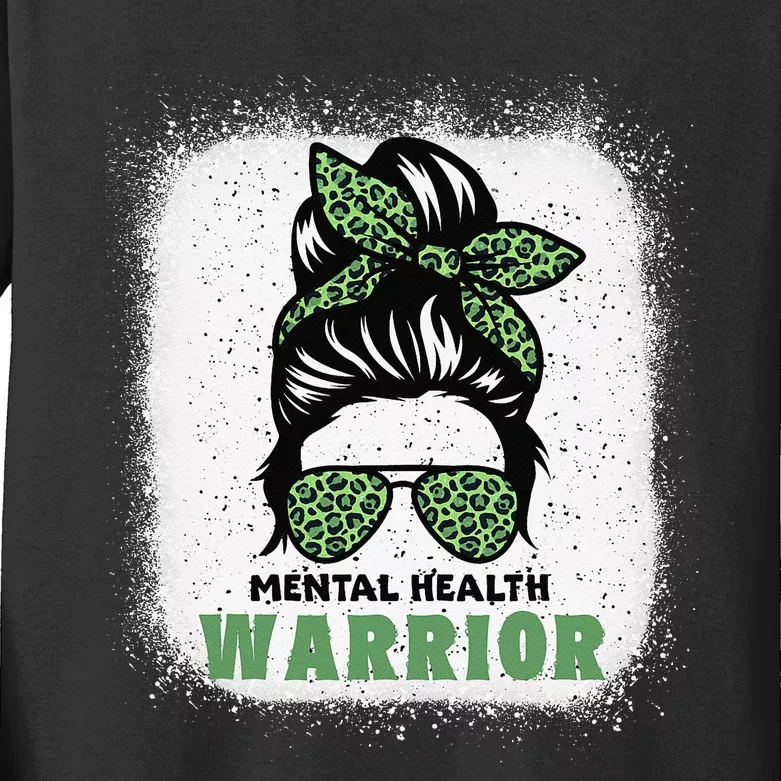 Mental Health Warrior Messy Bun Mental Health Awareness Kids Long Sleeve Shirt