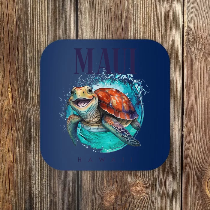 Maui Hawaii Watercolor Happy Sea Turtle Coaster