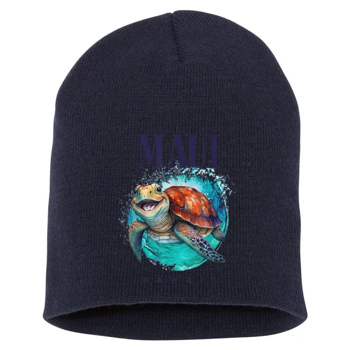 Maui Hawaii Watercolor Happy Sea Turtle Short Acrylic Beanie