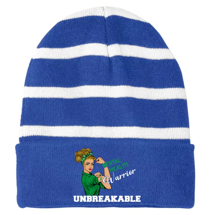 Mental Health Warrior Unbreakable Awareness Day Girls Cool Gift Striped Beanie with Solid Band