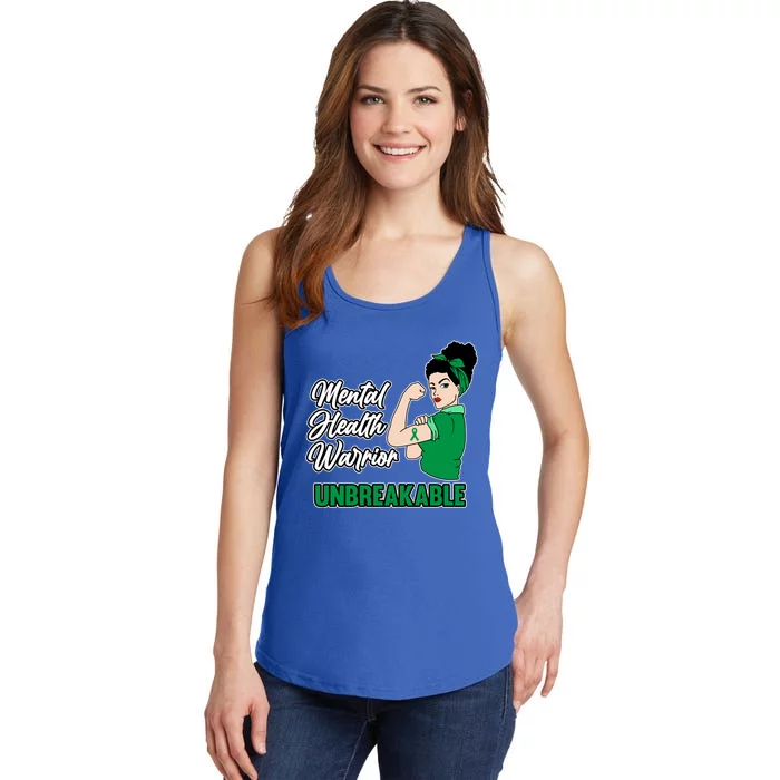 Mental Health Warrior Unbreakable Awareness Green Graphic Gift Ladies Essential Tank