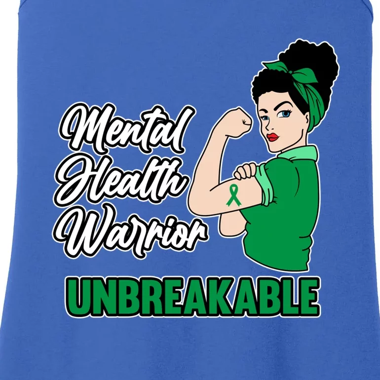 Mental Health Warrior Unbreakable Awareness Green Graphic Gift Ladies Essential Tank