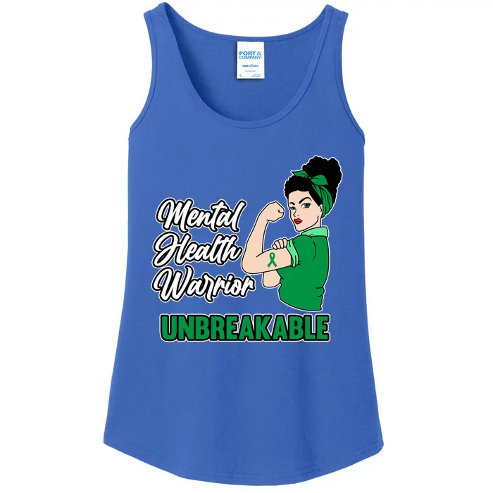 Mental Health Warrior Unbreakable Awareness Green Graphic Gift Ladies Essential Tank