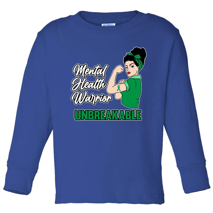 Mental Health Warrior Unbreakable Awareness Green Graphic Gift Toddler Long Sleeve Shirt