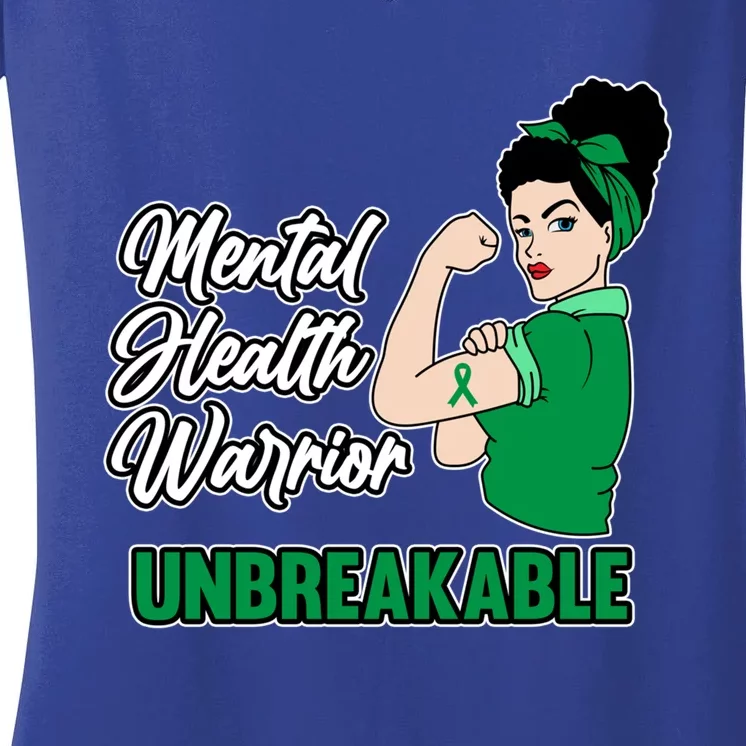 Mental Health Warrior Unbreakable Awareness Green Graphic Gift Women's V-Neck T-Shirt