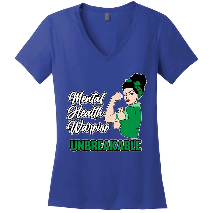 Mental Health Warrior Unbreakable Awareness Green Graphic Gift Women's V-Neck T-Shirt