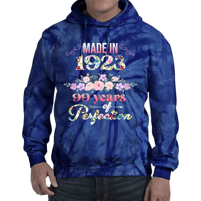 Made In 1923 Floral 99th Birthday Gift Tie Dye Hoodie