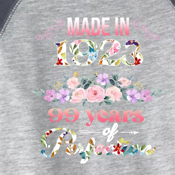 Made In 1923 Floral 99th Birthday Gift Toddler Fine Jersey T-Shirt