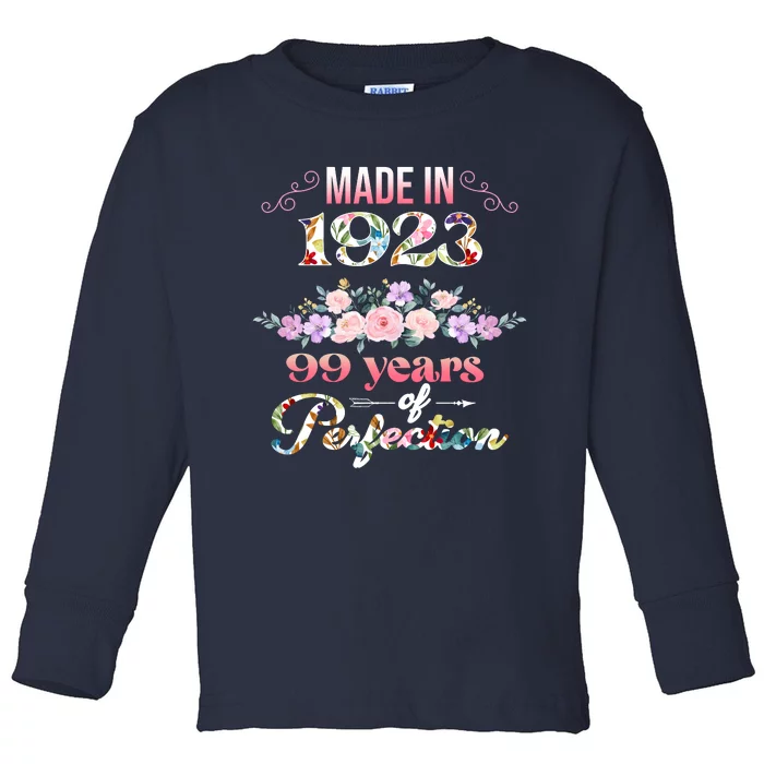 Made In 1923 Floral 99th Birthday Gift Toddler Long Sleeve Shirt