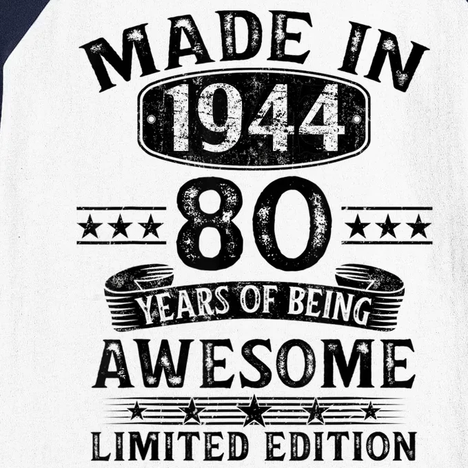 Made In 1944 80 Years Old Gifts 80th Birthday Gift Baseball Sleeve Shirt