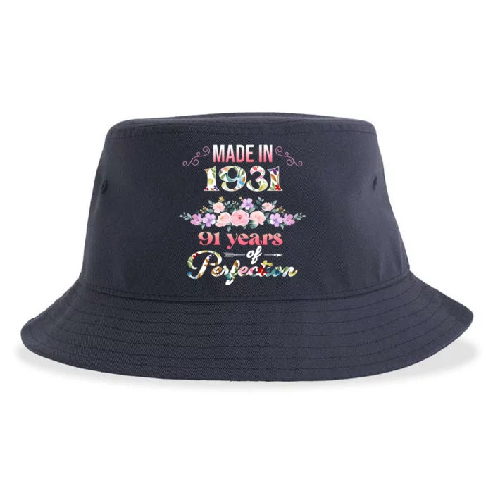 Made In 1931 Floral 91st Birthday Gift Sustainable Bucket Hat