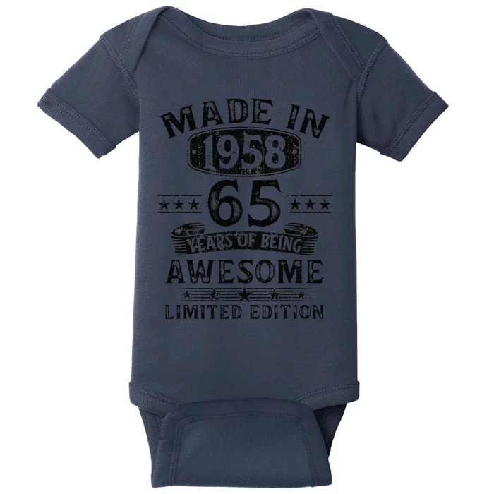 Made In 1958 65 Years Old Gifts 65th Birthday Gift For Baby Bodysuit