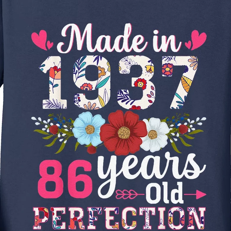 Made In 1937 Floral 86 Years Old 86th Birthday Kids Long Sleeve Shirt