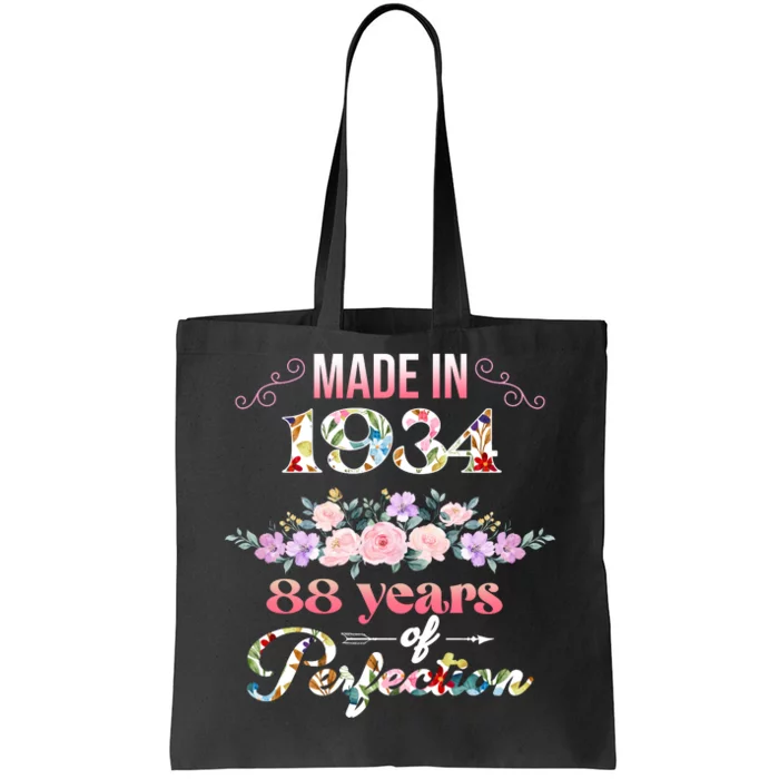 Made In 1934 Floral 88th Birthday Gift Tote Bag